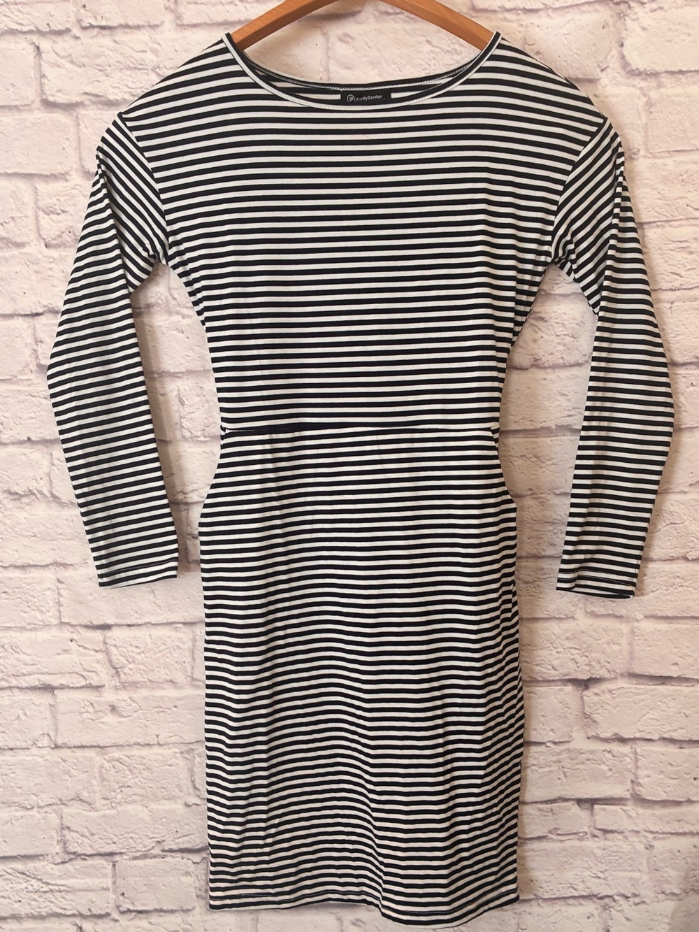 PrettyGarden Striped Navy & White Long Sleeve Bodycon Dress - Small